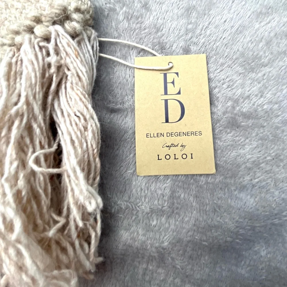 Ellen DeGeneres x Loloi Fringe Pillow Cover 22x22 Boho Ivory NWT